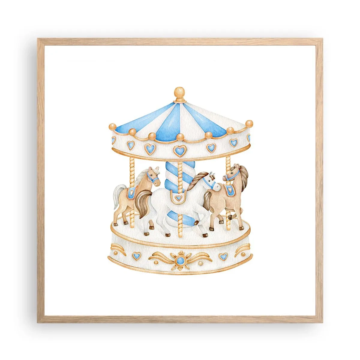 Plakat i ramme af lyst egetræ - Sød barndom - 60x60 cm