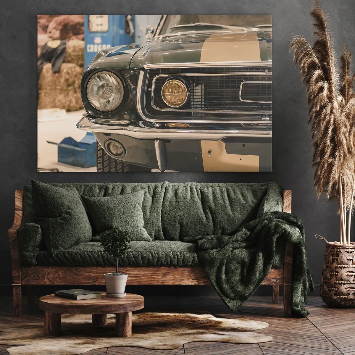 Lærredstryk - Billede på lærred - En ikonisk retrobil i klassiske omgivelser - 70x50cm - Møde med en legende - Moderne vægdekoration til stue og soveværelse ARTTOR