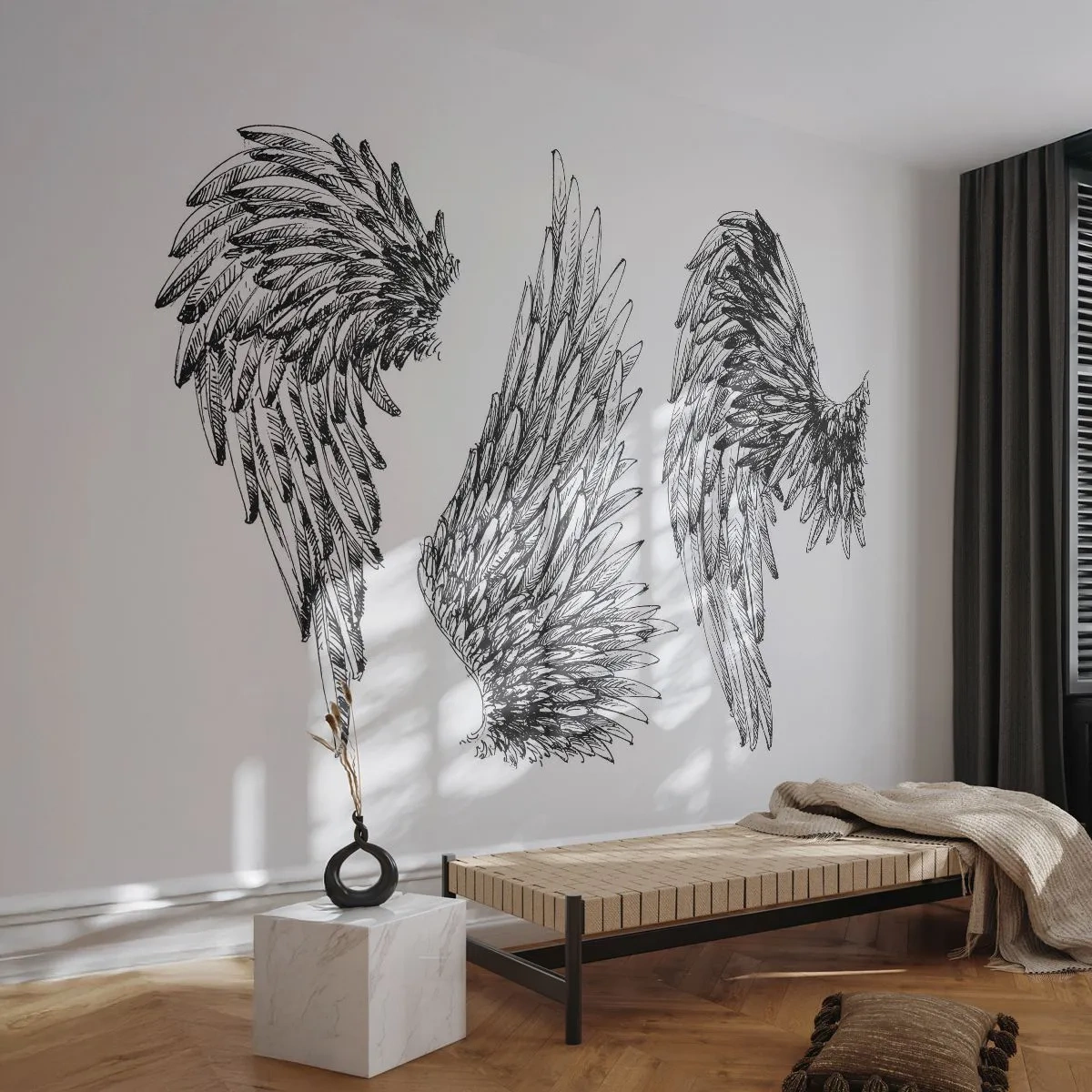 Fototapet Standard Eco - Og du kan blive en engel - Fuglefjer, Vinger, Grafik - 350x256 cm