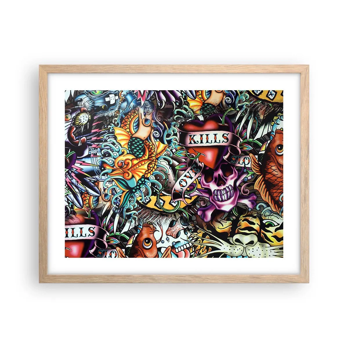 Plakat i ramme af lyst egetræ - En tatovørers drøm - 50x40 cm