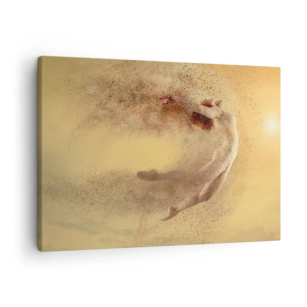 Lærredstryk - Billede på lærred - En figur i dynamisk bevægelse med en disintegrationseffekt - 70x50cm - I dansende henrykkelse - Moderne vægdekoration til stue og soveværelse ARTTOR