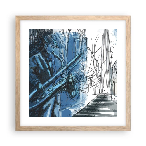 Plakat i ramme af lyst egetræ - Byens rapsodi - 40x40 cm