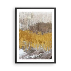 Plakat i sort ramme - Abstrakt tekstur i guld og beige med en dybdeeffekt - 50x70cm - En gylden eksplosion - Moderne vægdekoration til stue og soveværelse ARTTOR