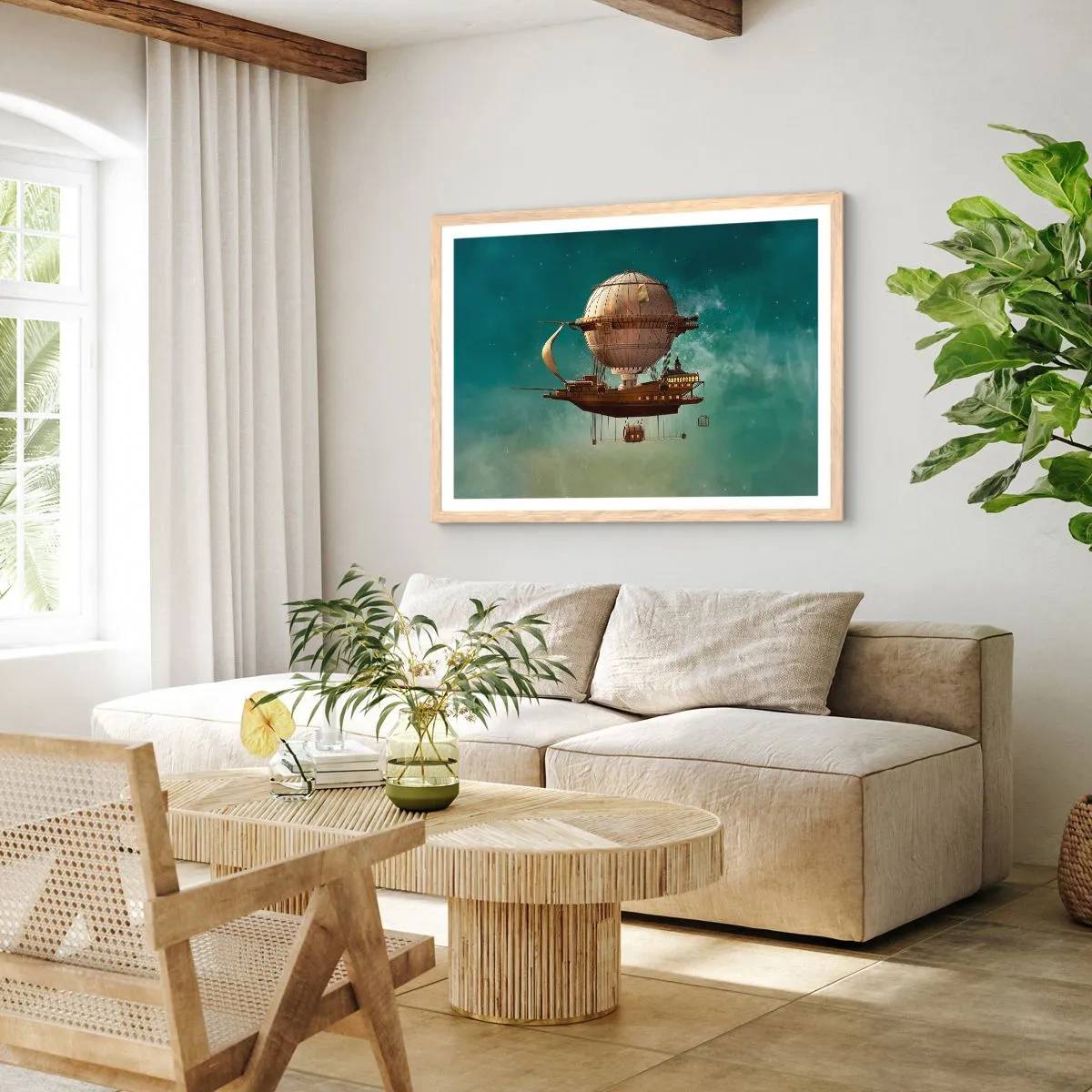 Plakat i ramme af lyst egetræ - Jules Verne hilser - 50x40 cm