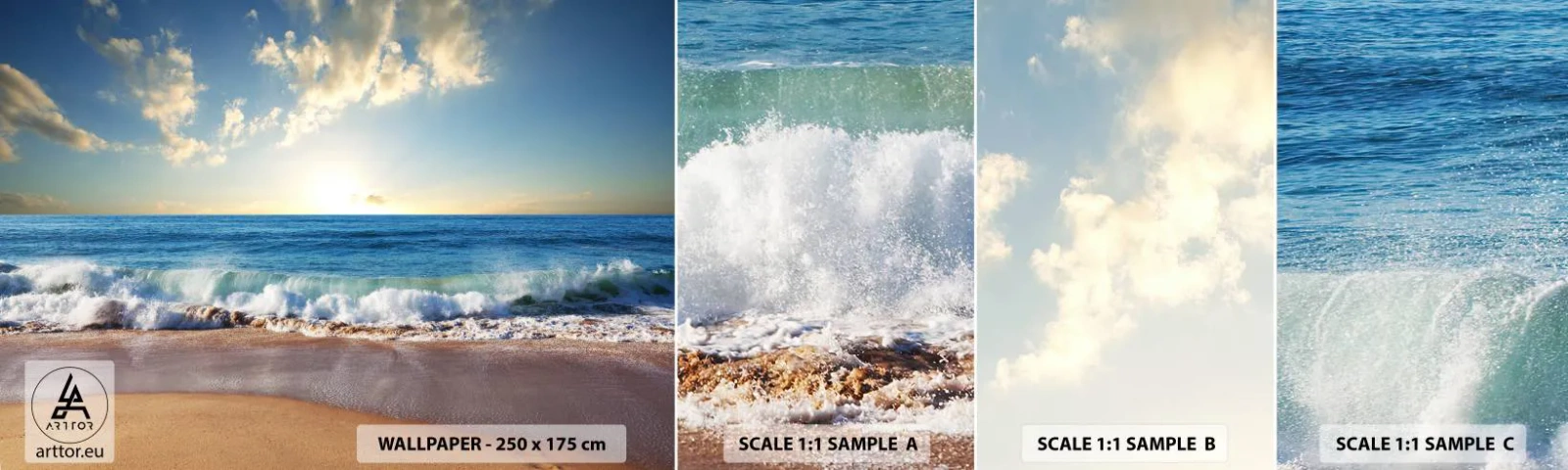 Prøve Fototapet Selvklæbende Deluxe Sticker - Bevægelse og stilhed på samme tid - Landskab, Hav, Strand - 100x30 cm