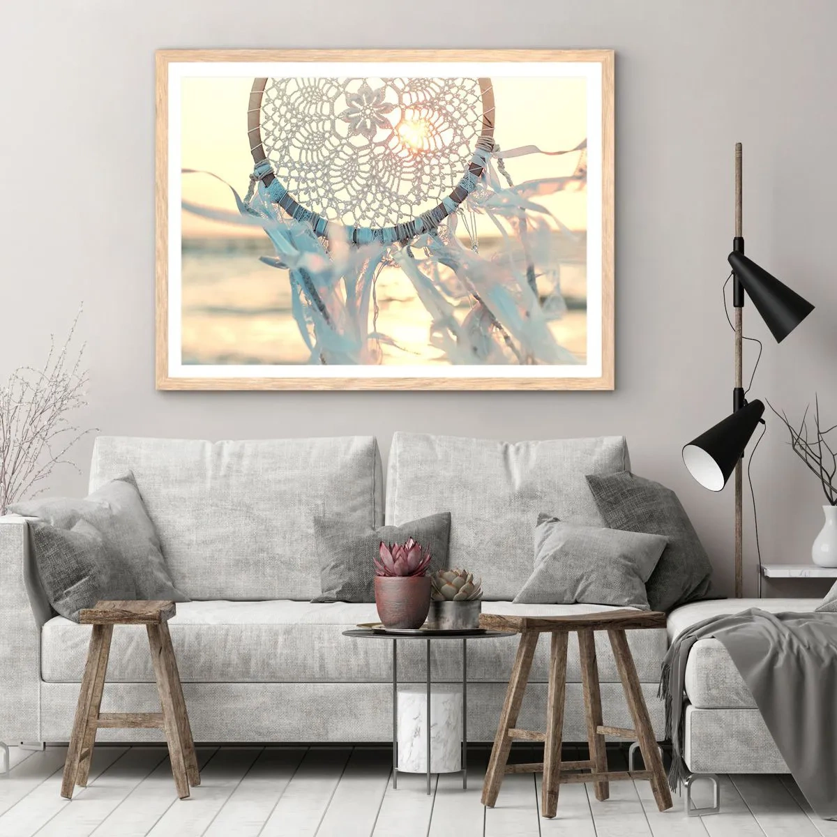 Plakat i ramme af lyst egetræ - Totem med blonder - 50x40 cm