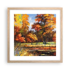 Plakat i ramme af lyst egetræ - Landskab i guld og bronze - 40x40 cm