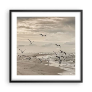 Plakat i sort ramme - Havet brummer, fuglene synger - 50x50 cm