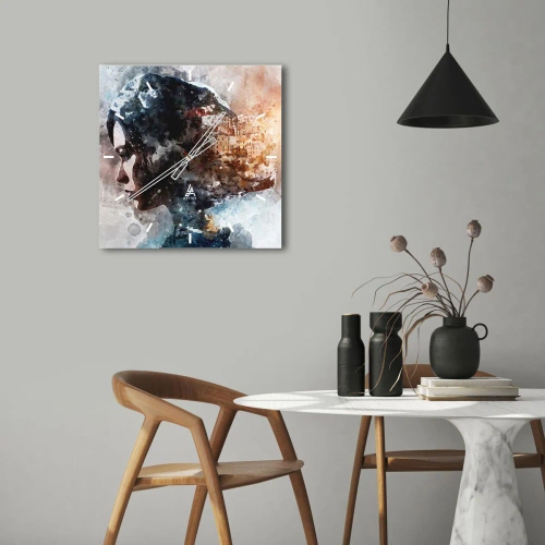 Vægur, Uret - Historien om en pige med en by i baggrunden - 30x30 cm