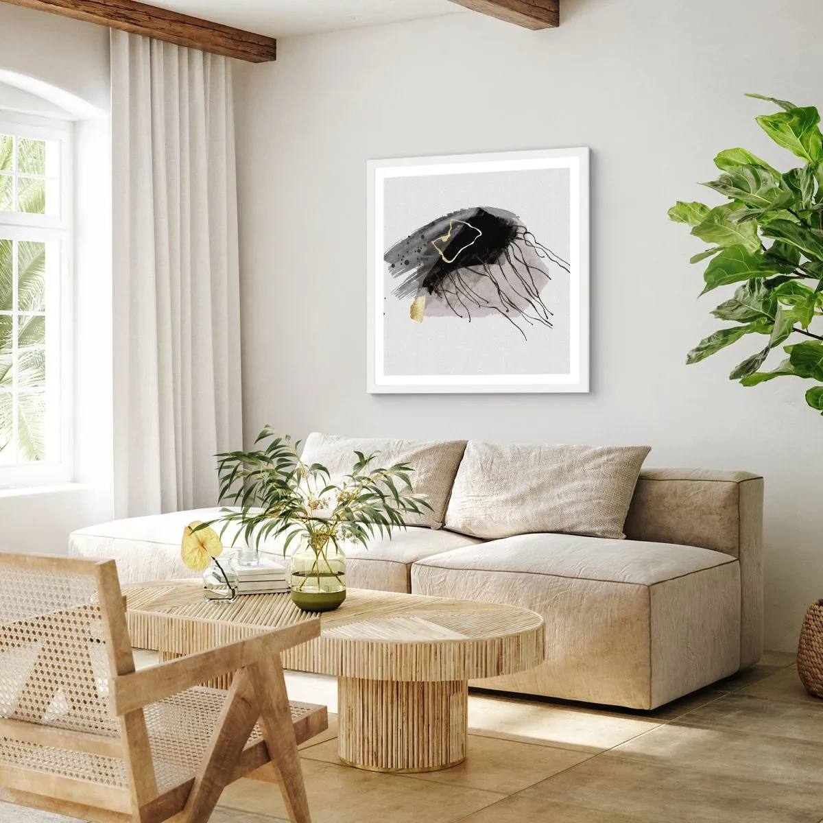 Plakat i hvid ramme - I sort og guld - 60x60 cm