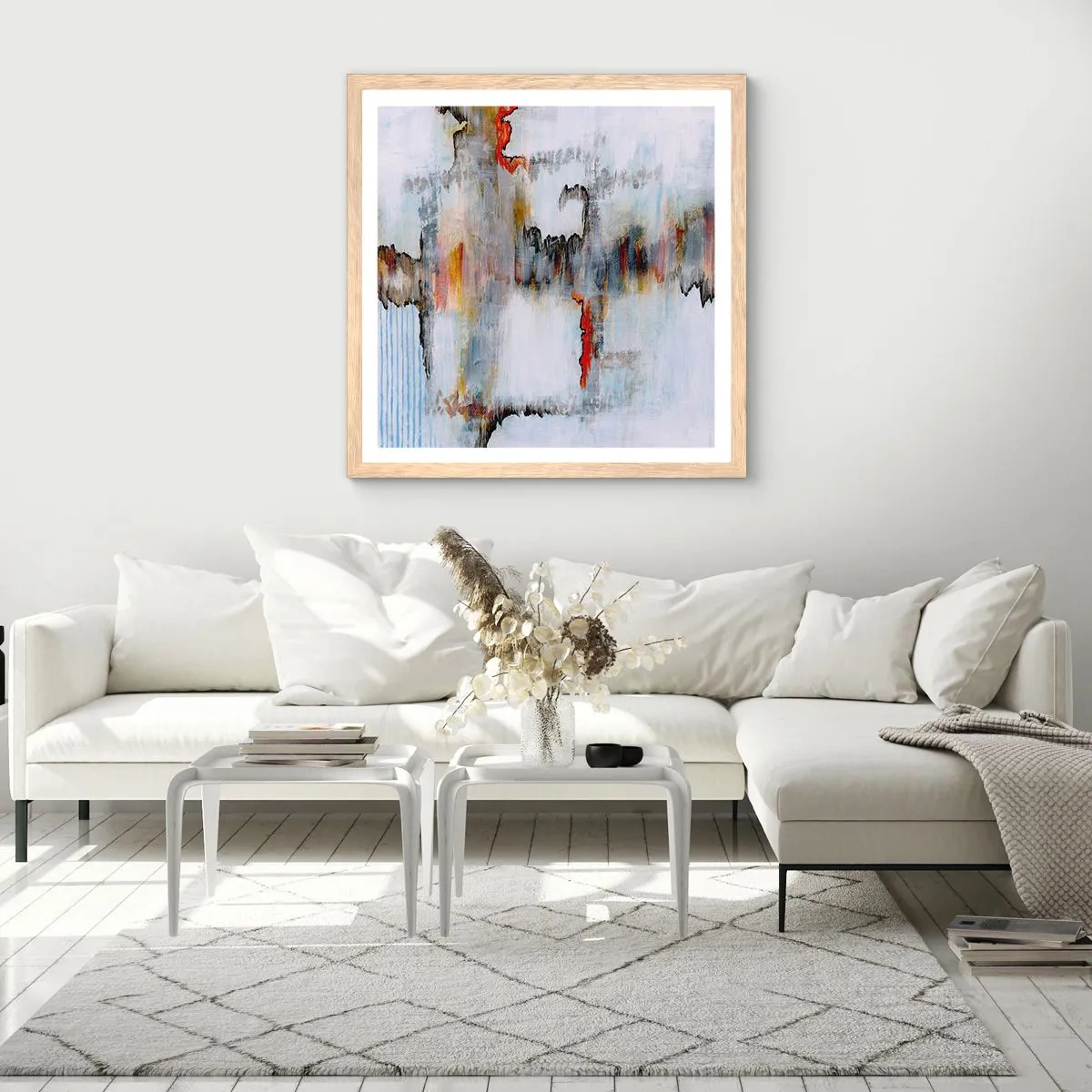 Plakat i ramme af lyst egetræ - En pind på vandet - 60x60 cm