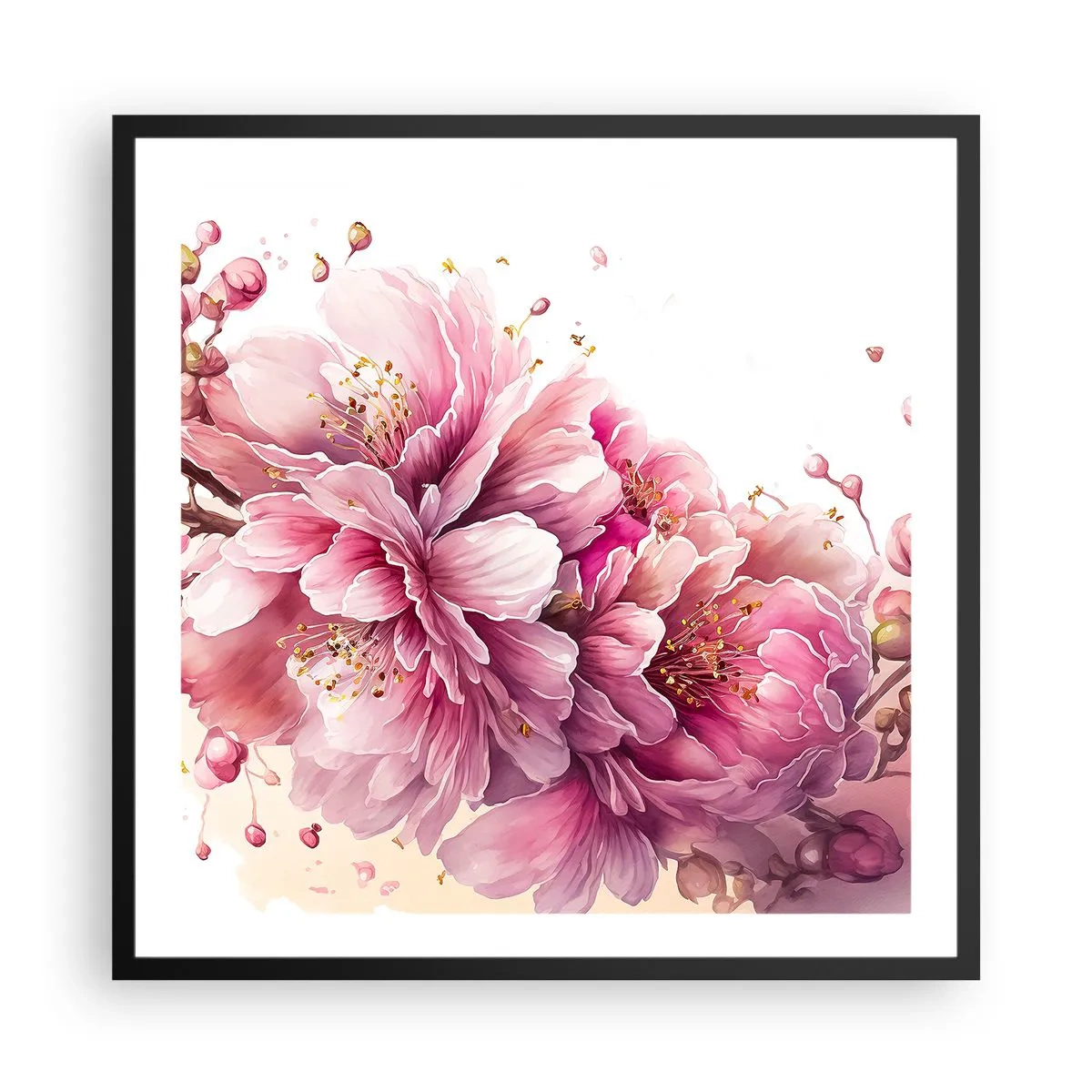 Plakat i sort ramme - Kirsebærblomst - 60x60 cm