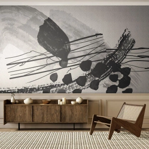 Fototapet Standard Eco - Sort-hvid abstraktion med organiske linjer og pletter - 100x70cm - Sort og hvid organisk abstraktion - Moderne vægdekoration til stue og soveværelse ARTTOR