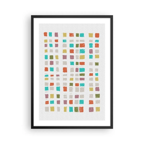 Plakat i sort ramme - Farverige geometriske firkanter på en lys baggrund - 50x70cm - Ukendt leg - Moderne vægdekoration til stue og soveværelse ARTTOR