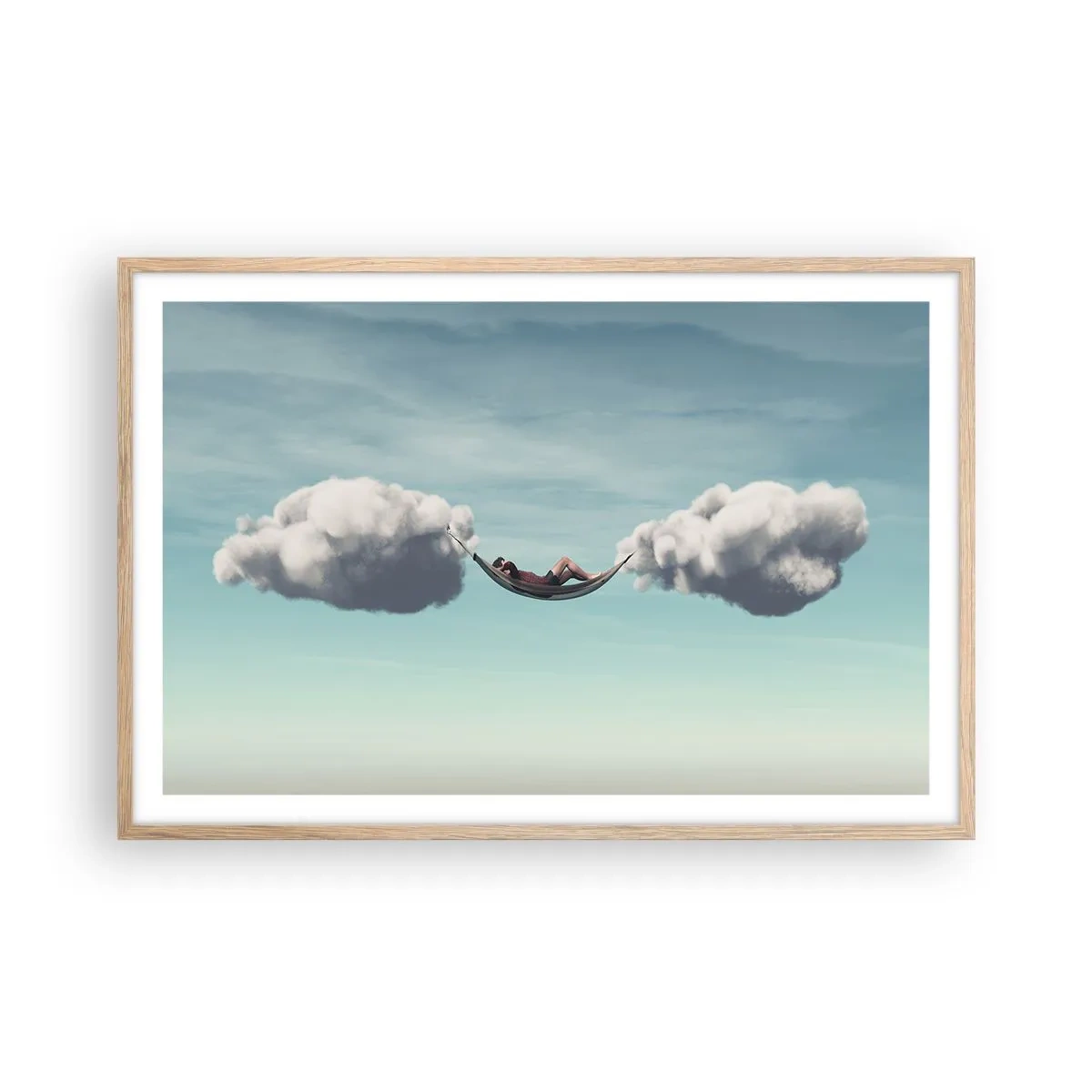 Plakat i ramme af lyst egetræ - Lykken i øjeblikket - 91x61 cm