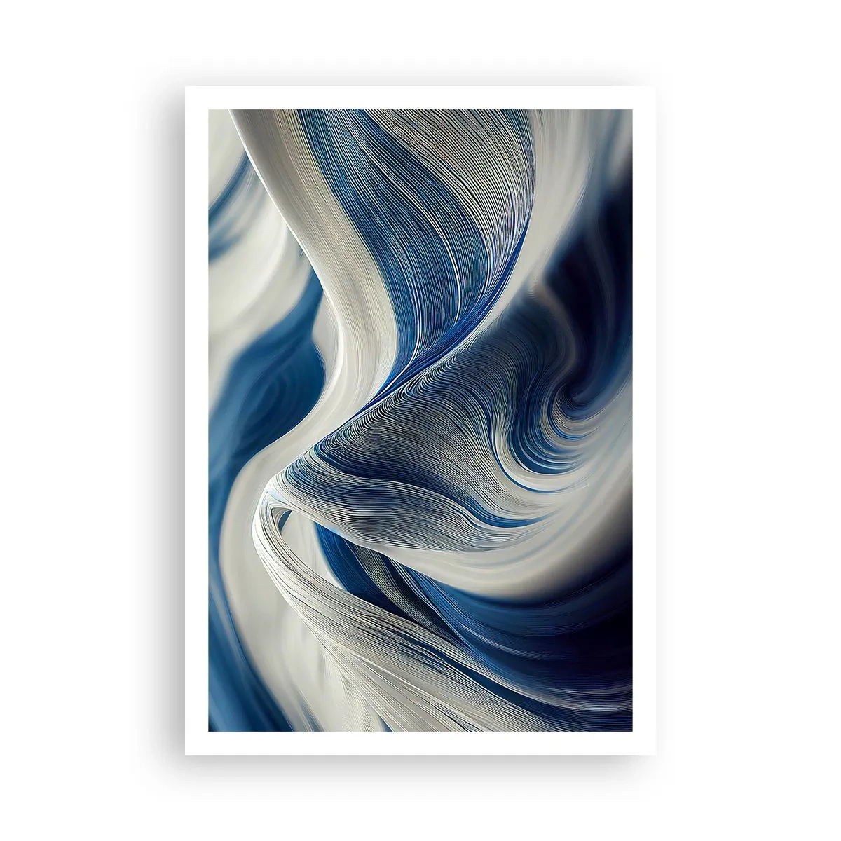Plakat - Flydende blå og hvide farver - 70x100 cm