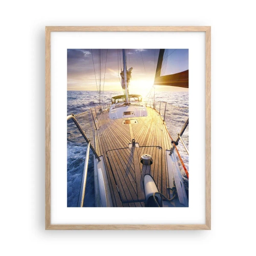 Plakat i ramme af lyst egetræ - Løber på bølgerne - 40x50 cm