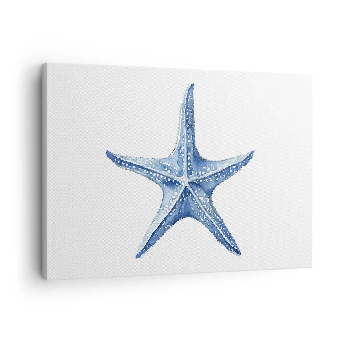 Lærredstryk - Billede på lærred - Blå søstjerne på en hvid baggrund i minimalistisk stil - 70x50cm - Havets stjerne - Moderne vægdekoration til stue og soveværelse ARTTOR