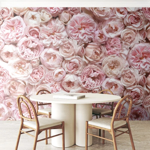 Fototapet Selvklæbende Deluxe Sticker - Overstrøet med roser - Blomster, Pastel, Roser - 100x70 cm