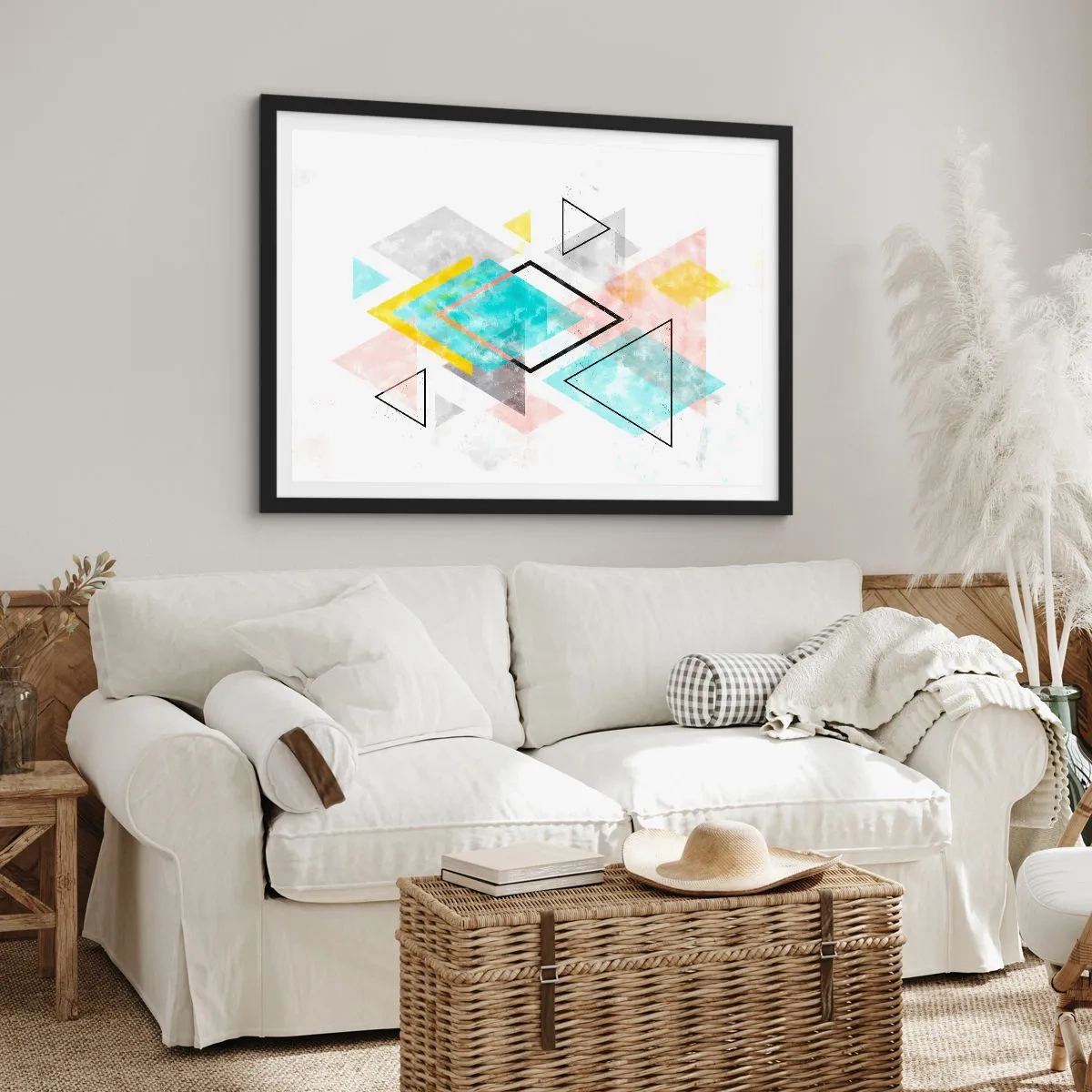 Plakat i sort ramme - Geometrisk leg - 70x50 cm