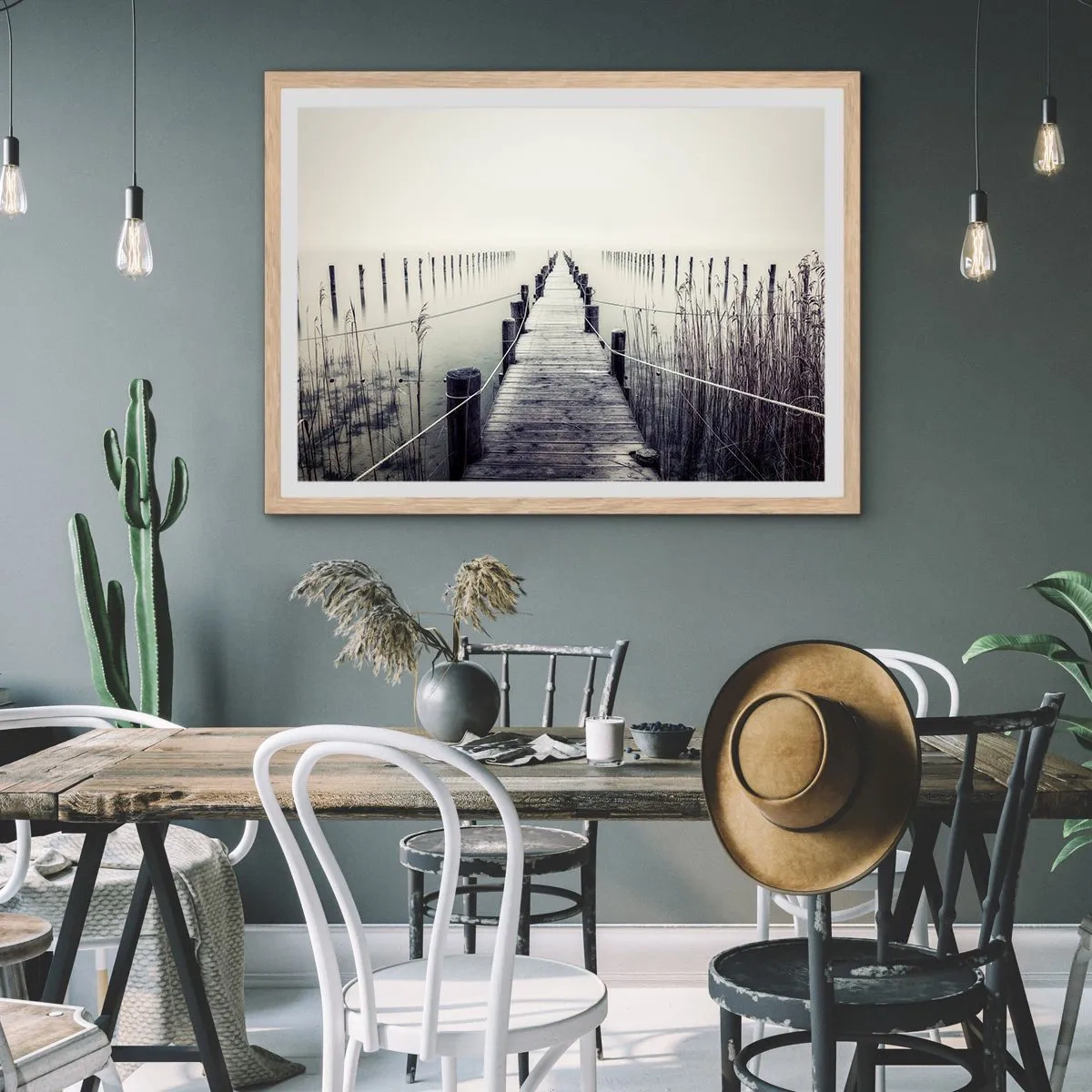 Plakat i ramme af lyst egetræ - Fordyb dig i fred - 70x50 cm