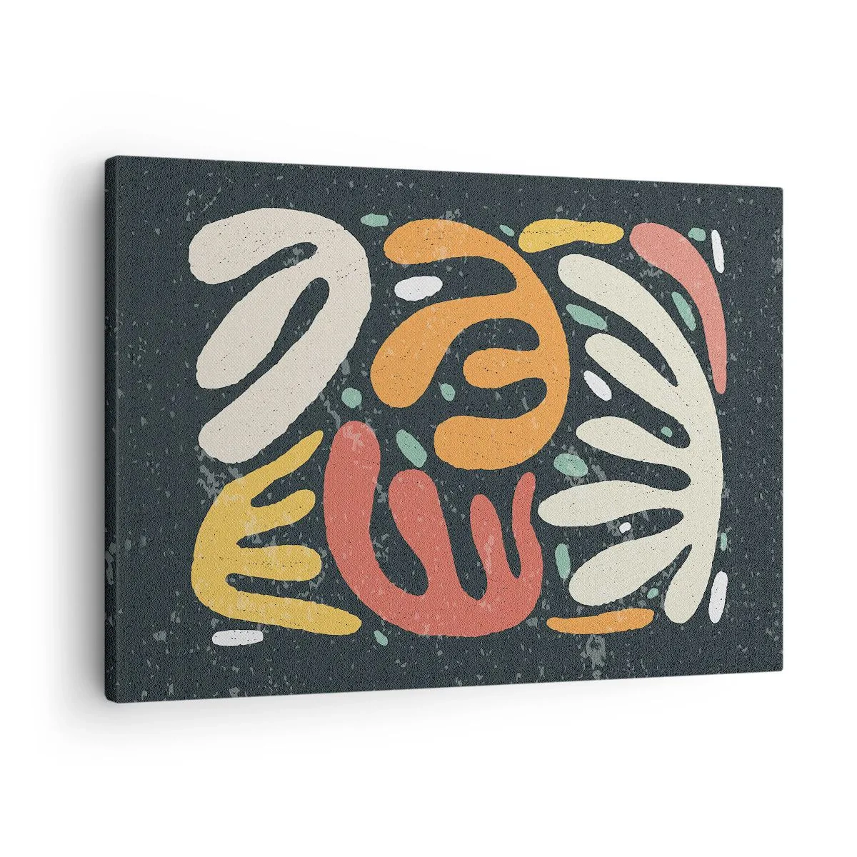 Lærredstryk - Billede på lærred - Abstrakte former i varme farver på en mørk baggrund - 70x50cm - Komposition - jeg er ved at fange dig - Moderne vægdekoration til stue og soveværelse ARTTOR