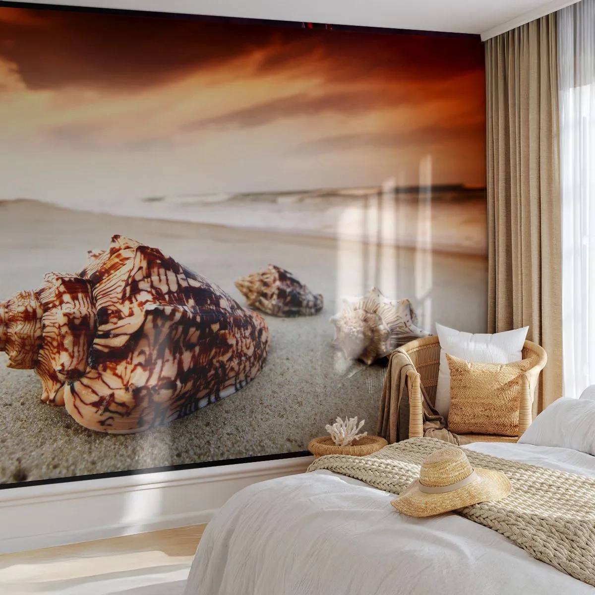 Fototapet Premium Canvas - Bølgebevægelser - Landskab, Hav, Muslingeskal - 250x175 cm