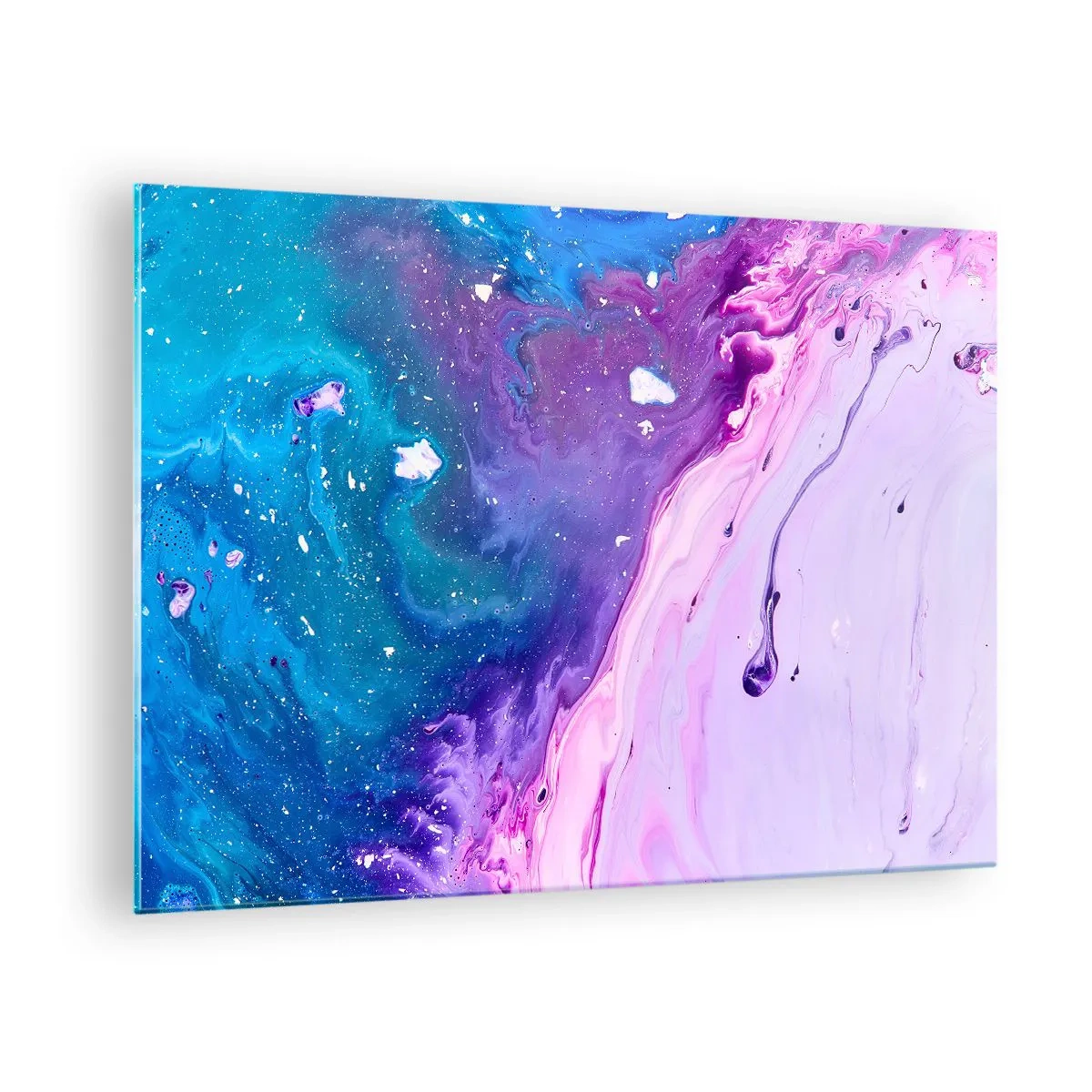 Billede på glas - En abstrakt komposition med en blanding af lilla, blå og lyserøde farver. - 70x50cm - Yin og yang - Moderne vægdekoration til stue og soveværelse ARTTOR