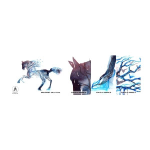 Prøve Fototapet Selvklæbende Deluxe Sticker - Og som om skoven havde flyttet sig - Abstraktion, Hest, Dyr - 100x30 cm