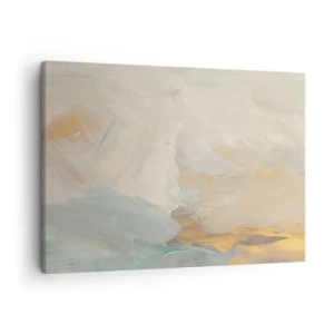 Lærredstryk - Billede på lærred - Fine abstrakte streger i nuancer af hvid og guld - 70x50cm - Abstraktion - blidhedens land - Moderne vægdekoration til stue og soveværelse ARTTOR