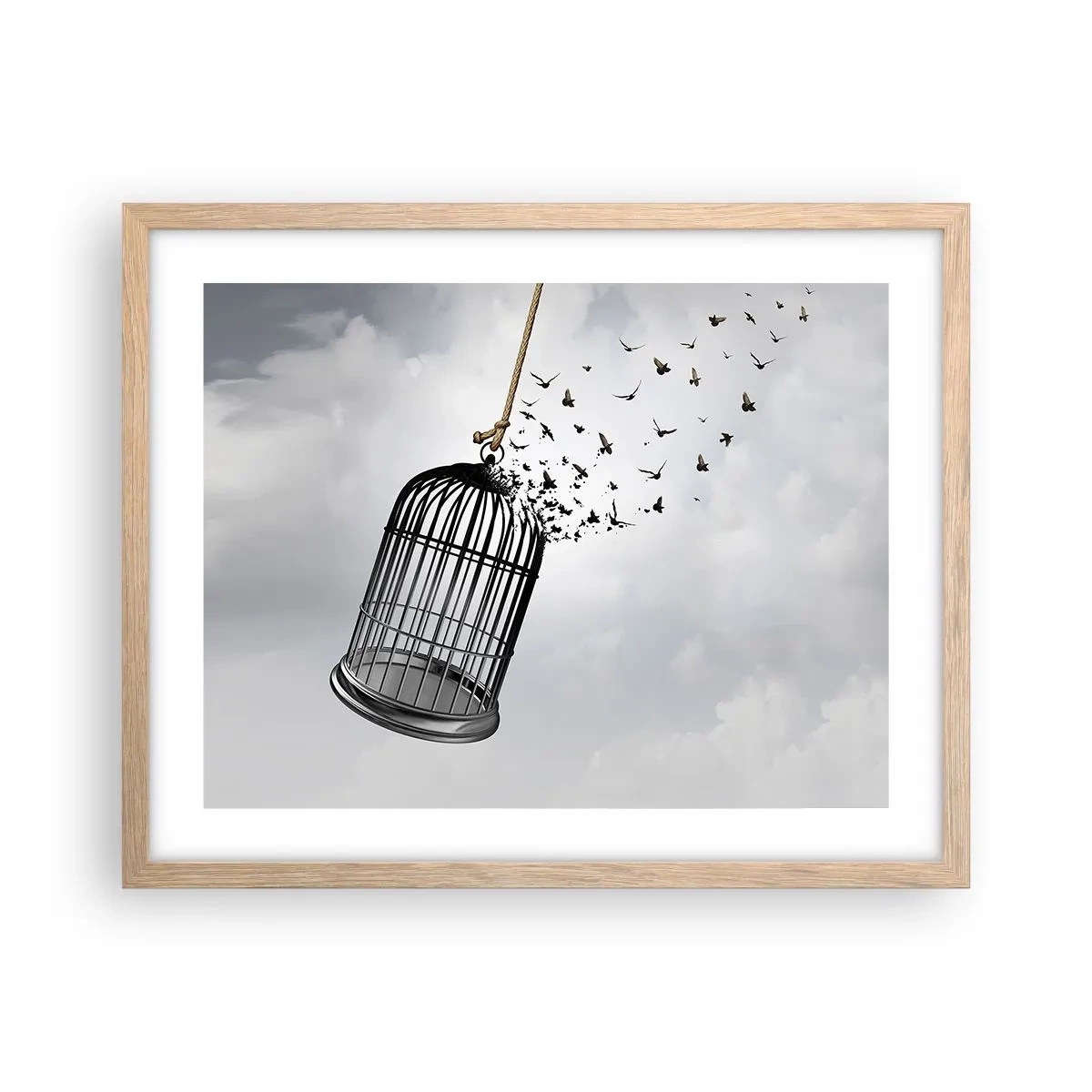 Plakat i ramme af lyst egetræ - Tro...håb...frihed! - 50x40 cm