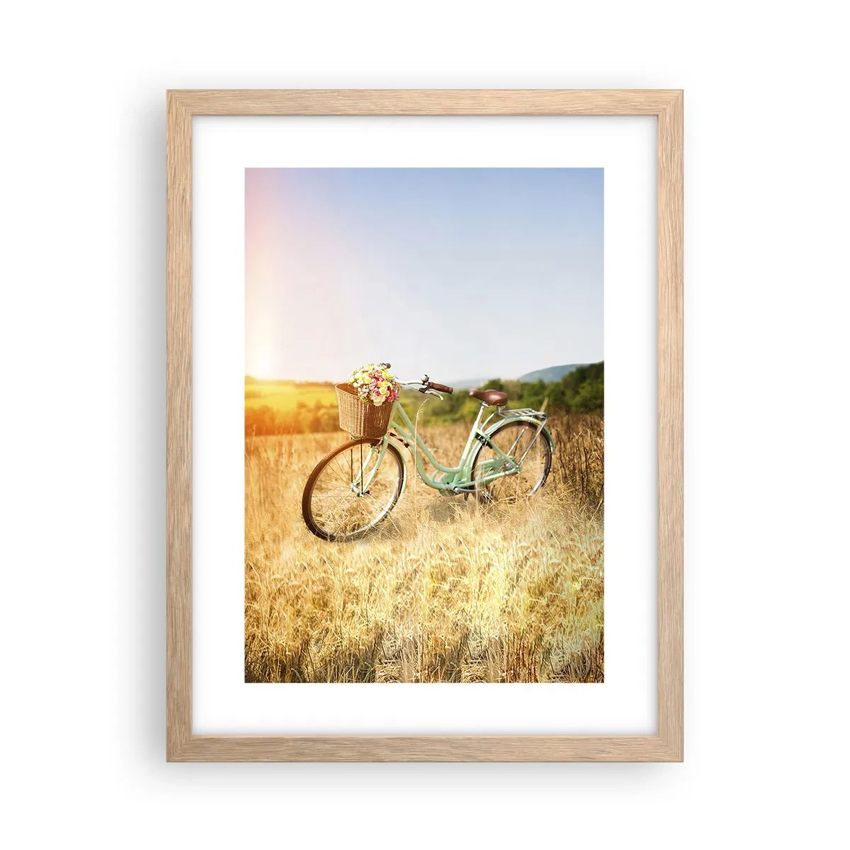 Plakat i ramme af lyst egetræ - Jeg bliver her et stykke tid - 30x40 cm