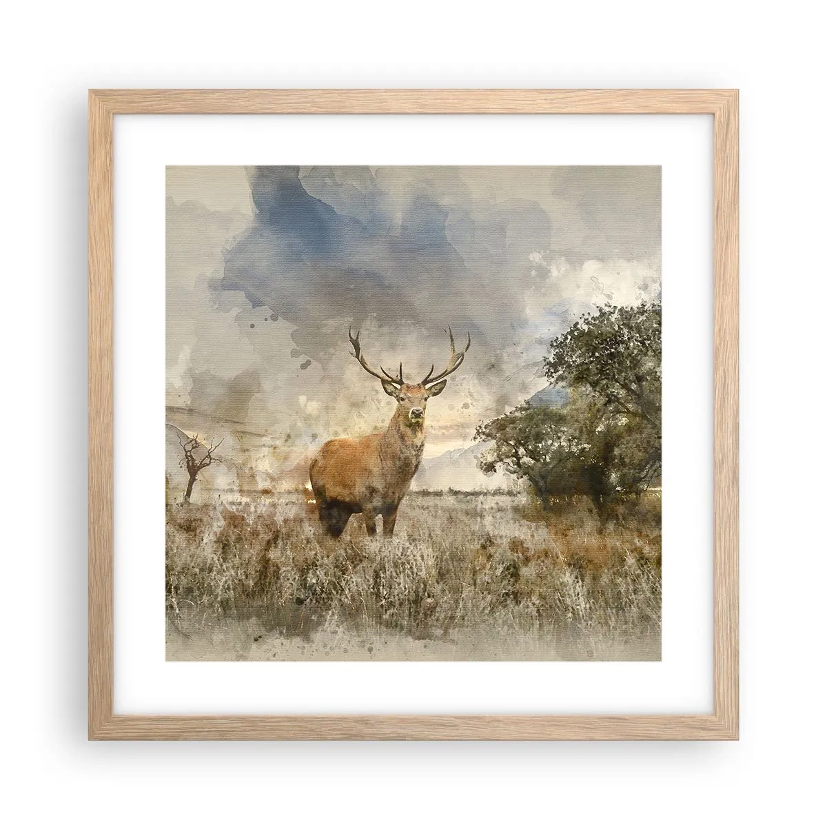 Plakat i ramme af lyst egetræ - Værdighed - styrke - værdighed - 40x40 cm