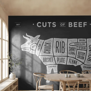 Fototapet på mål Premium Canvas - Slagterens grundbog - Gastronomi, Tyr, Bøf
