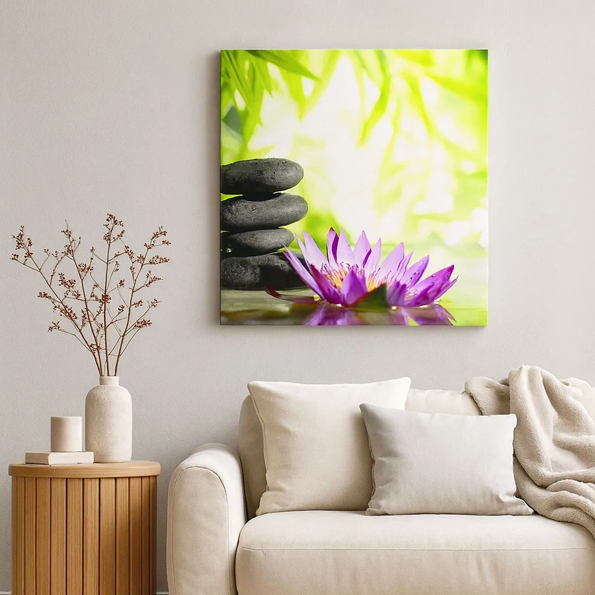 Lærredstryk - Billede på lærred - I en bambushytte - 30x30 cm