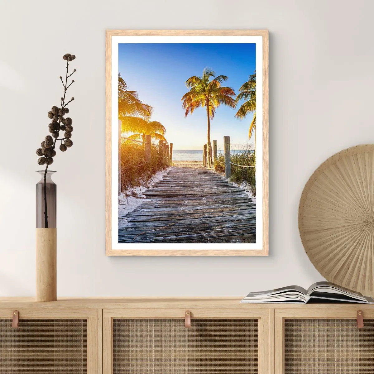 Plakat i ramme af lyst egetræ - Direkte til paradis - 70x100 cm