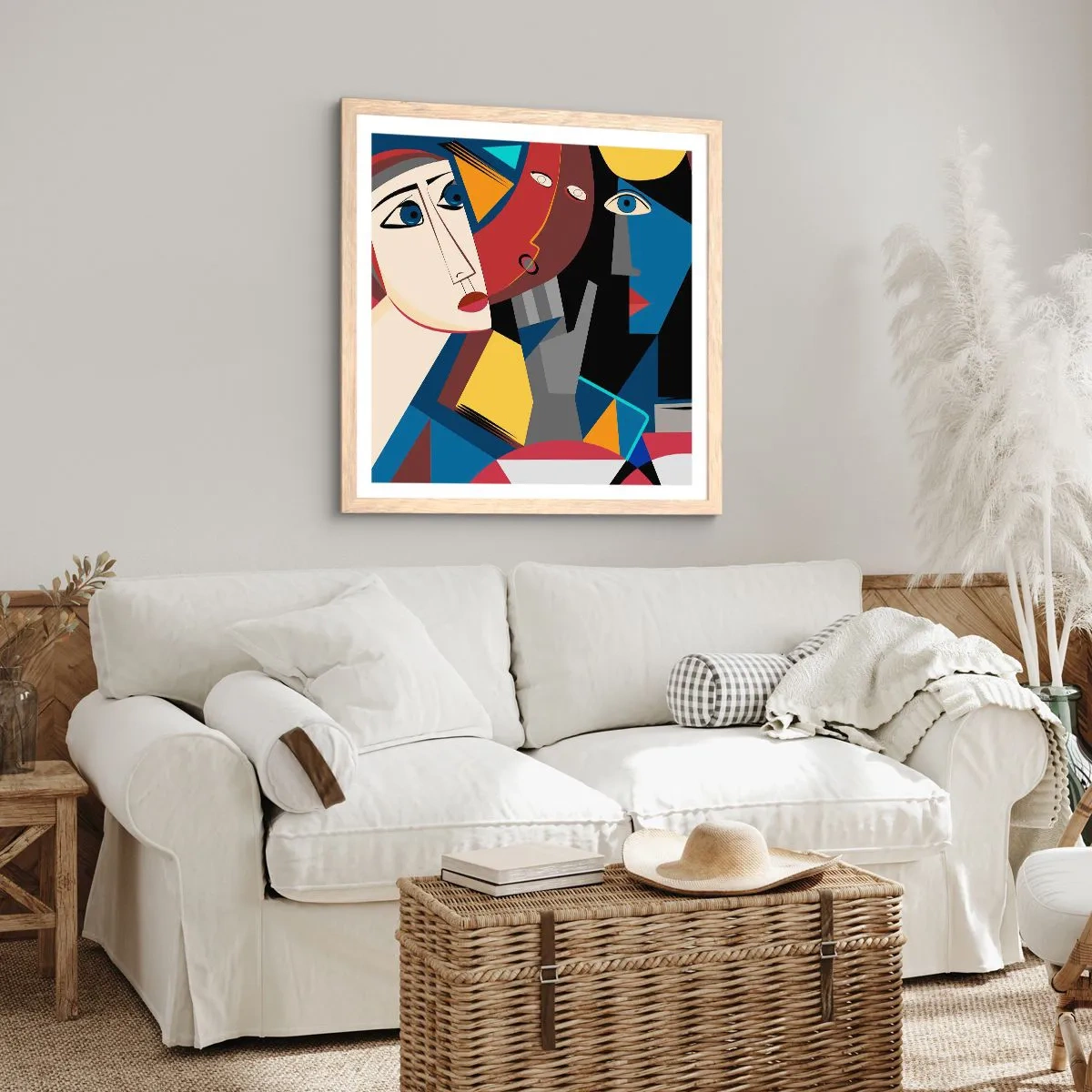 Plakat i ramme af lyst egetræ - Kubistisk samtale - 60x60 cm
