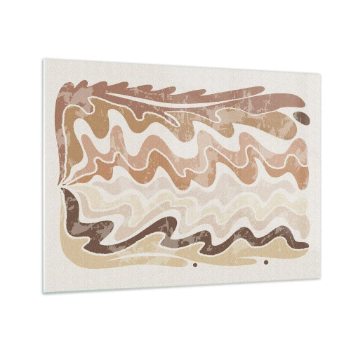Billede på glas - Beige og brune bølger i en abstrakt komposition - 70x50cm - God energi - gode følelser - Moderne vægdekoration til stue og soveværelse ARTTOR