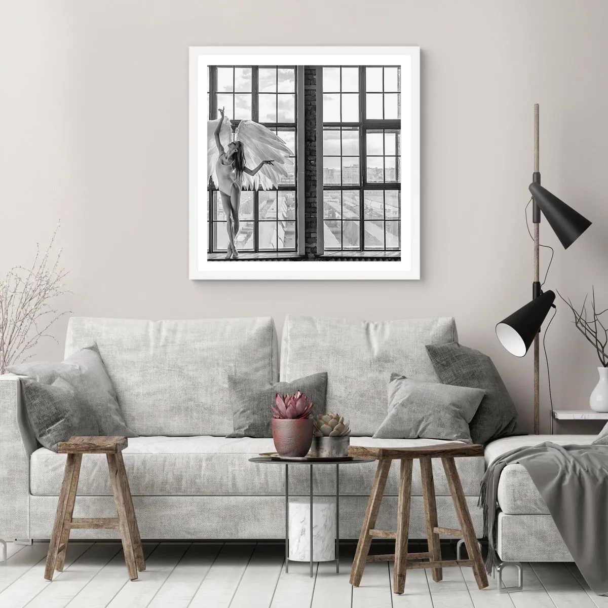 Plakat i hvid ramme - Englenes by? - 60x60 cm