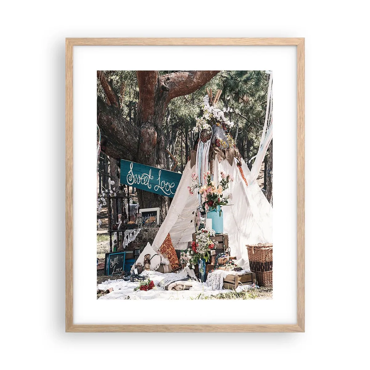 Plakat i ramme af lyst egetræ - Make love… - 40x50 cm