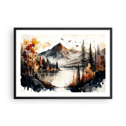 Plakat i sort ramme - Gyldent efterår i bjergene - 70x50 cm