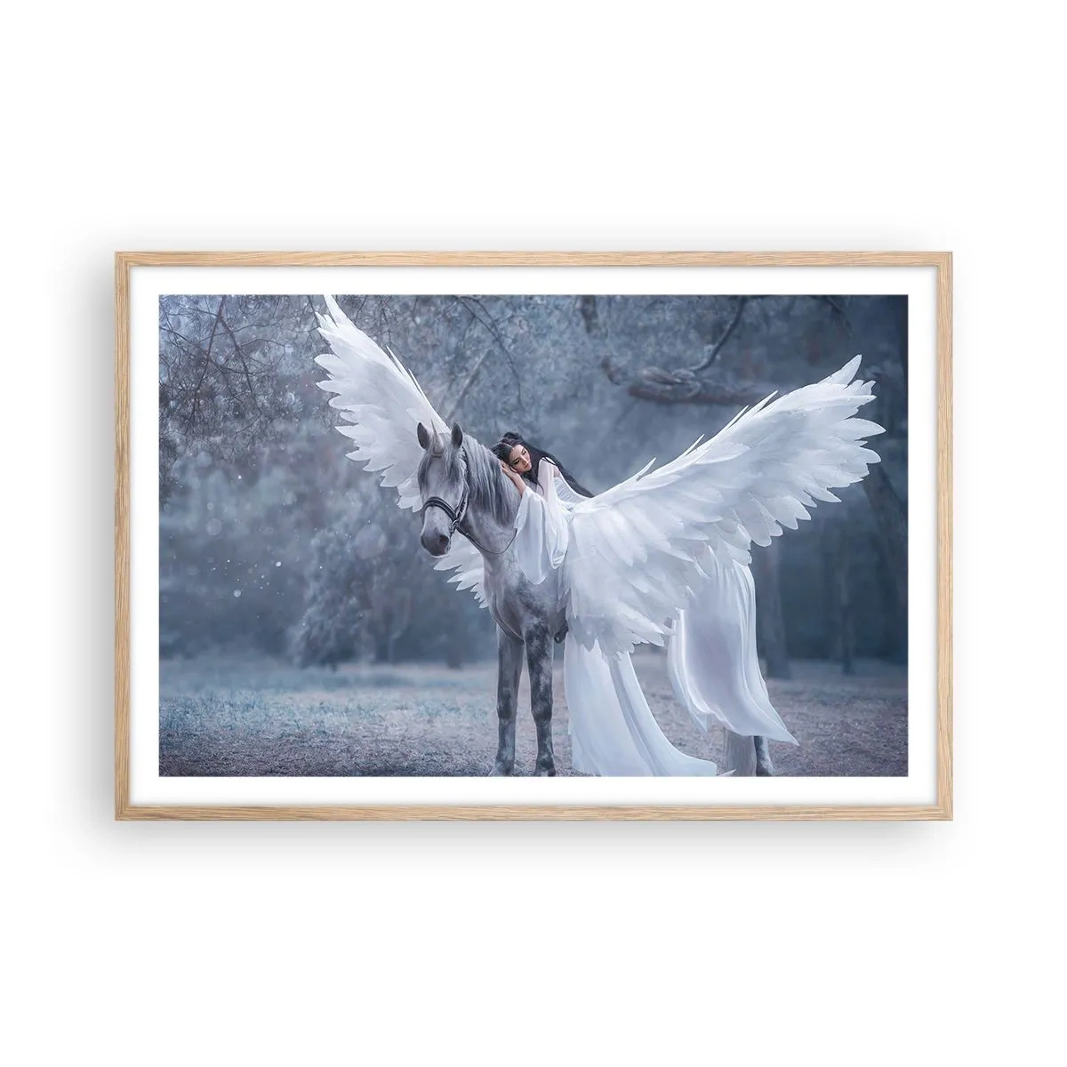 Plakat i ramme af lyst egetræ - Inspireret øjeblik - 91x61 cm