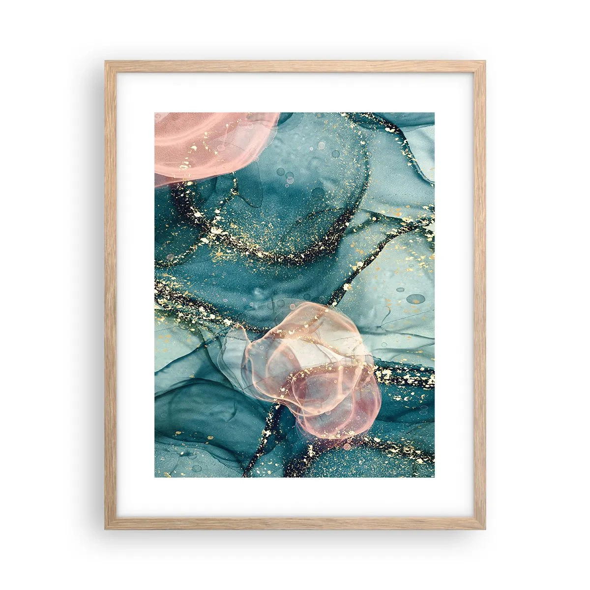 Plakat i ramme af lyst egetræ - Silkeblå, tyl lyserød - 40x50 cm