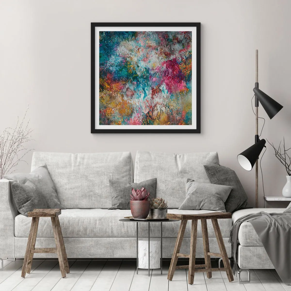 Plakat i sort ramme - I fuldt flor - 30x30 cm