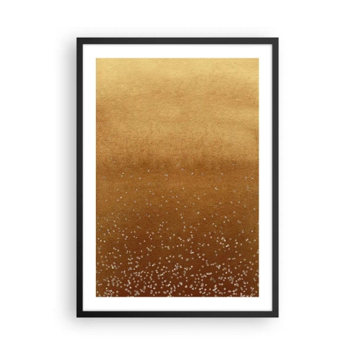 Plakat i sort ramme - Gylden gradient med små funklende elementer - 50x70cm - Lysets fødsel - Moderne vægdekoration til stue og soveværelse ARTTOR