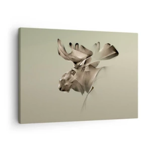 Lærredstryk - Billede på lærred - Et abstrakt billede af en elg på en minimalistisk baggrund - 70x50cm - Den blide kraft af ro - Moderne vægdekoration til stue og soveværelse ARTTOR