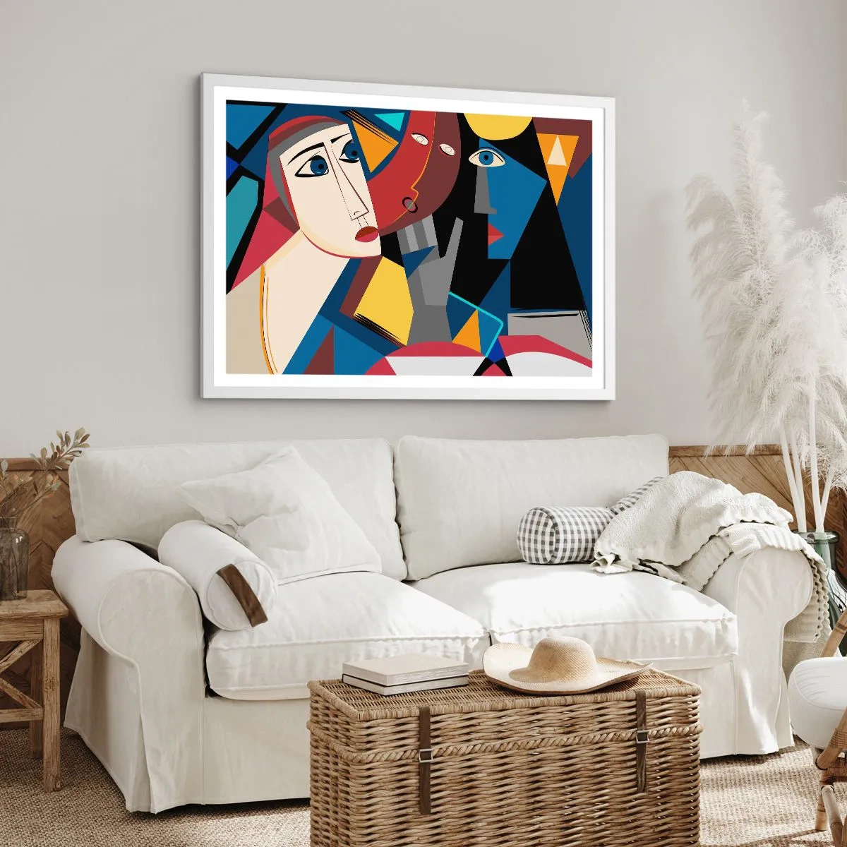 Plakat i hvid ramme - Kubistisk samtale - 100x70 cm