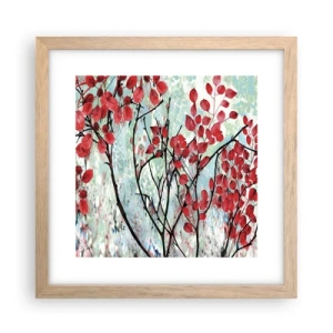 Plakat i ramme af lyst egetræ - Træ i skarlagenrødt - 30x30 cm
