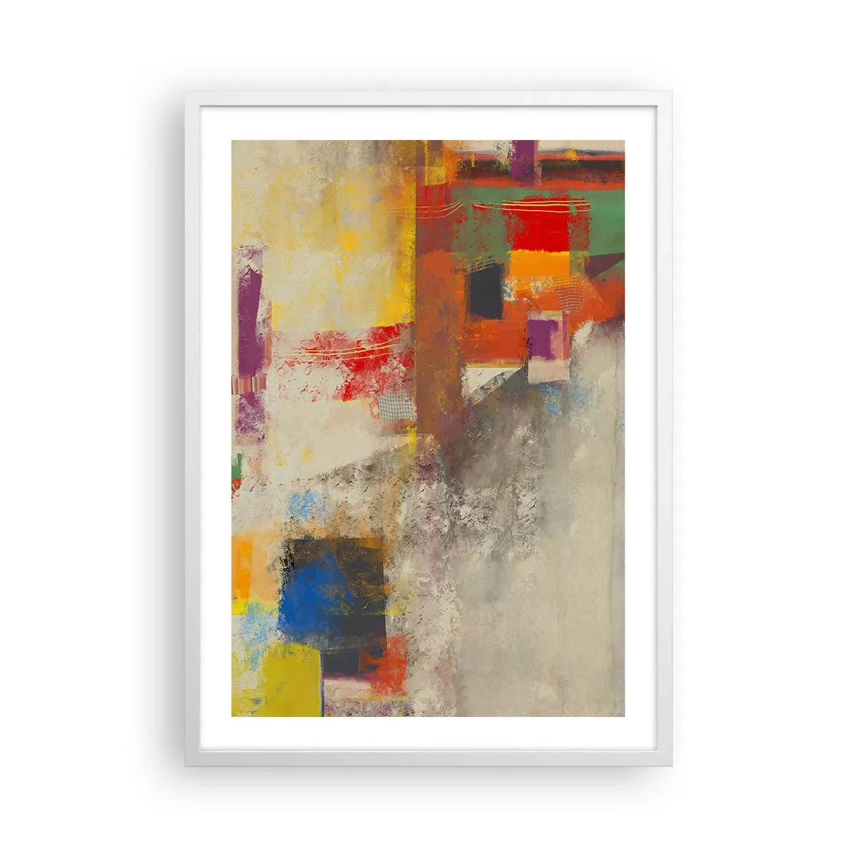 Plakat i hvid ramme - Geometri af farver - 50x70 cm