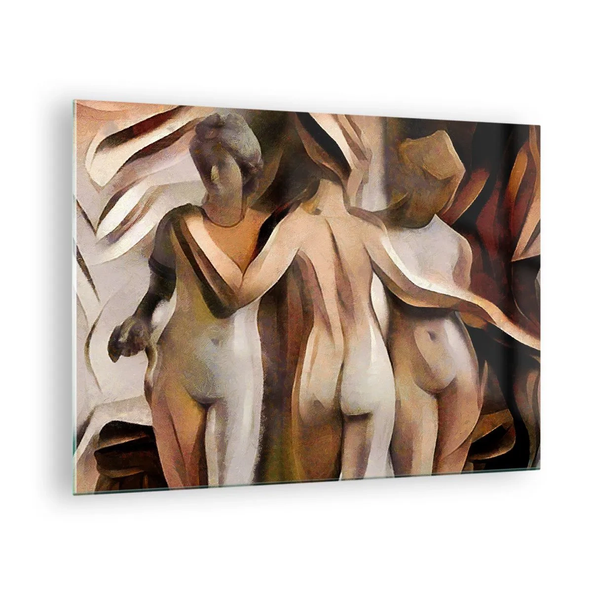 Billede på glas - Abstrakt komposition med tre figurer - 70x50cm - Tre Nåder 2.0 - Moderne vægdekoration til stue og soveværelse ARTTOR